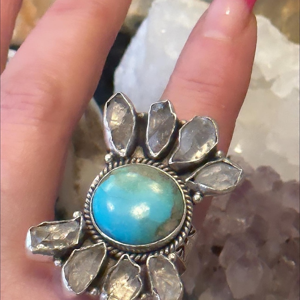 Turquoise Herkimer Diamond Statement Sterling Sil… - image 5